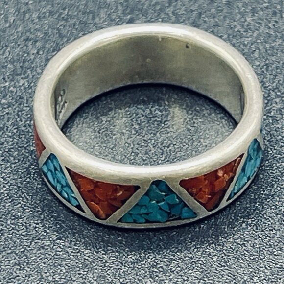 Carolyn Pollack Relios ring Silver 925 Navajo SW CORAL & TURQUOISE S 5.5 << 6 - Picture 7 of 10